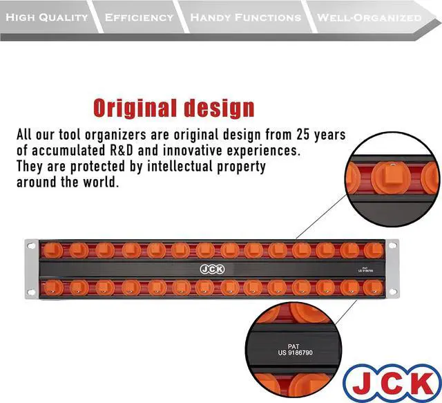 Alt view image 5 of 7 - JCK Professional Quality Aluminum Double-Rail Socket Organizer (Line-strip series) with 360 degree rotary studs Black & Orange & Blue for Metric/Imperial 3/8" sockets storage.