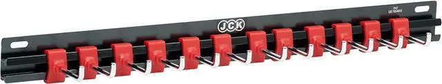 Main image of JCK Professional Quality Rack of Wrench Organizer Black Aluminum & Red Plastic Clips molding Integrated with Steel Hooks Organize Wrenches Secure Clip Toolbox Combination Storage