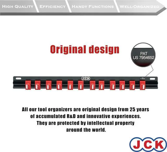 Alt view image 5 of 5 - JCK Professional Quality Rack of Wrench Organizer Black Aluminum & Red Plastic Clips molding Integrated with Steel Hooks Organize Wrenches Secure Clip Toolbox Combination Storage