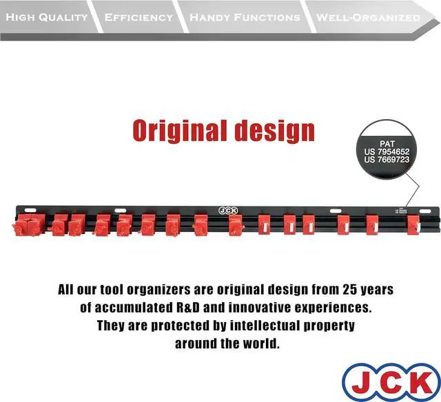 Alt view image 5 of 5 - JCK Professional Quality Aluminum Multi-Purpose Tool Organizer (Gardening) Red clips & Black Aluminum rack Organize Gardening tools with moveable screw-locking secure clips toolbox storage