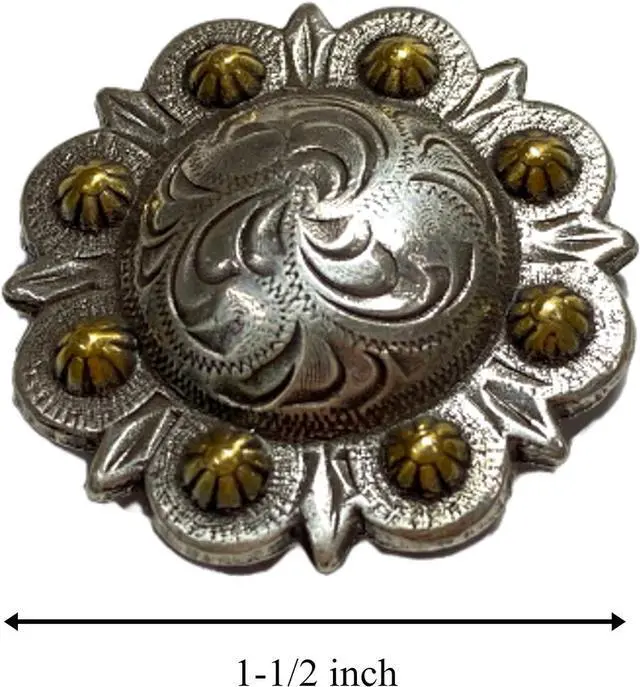 Alt view image 2 of 5 - Toxic Jungle Silver Berry Concho, Leathercraft Embellishment, Leather Decor, Screw Back for mounting on Your Belt/Saddle Blanket/Hats/Wallet, Antiqued Silver/Gold, 1-1/2" inch(38mm), Set of 2