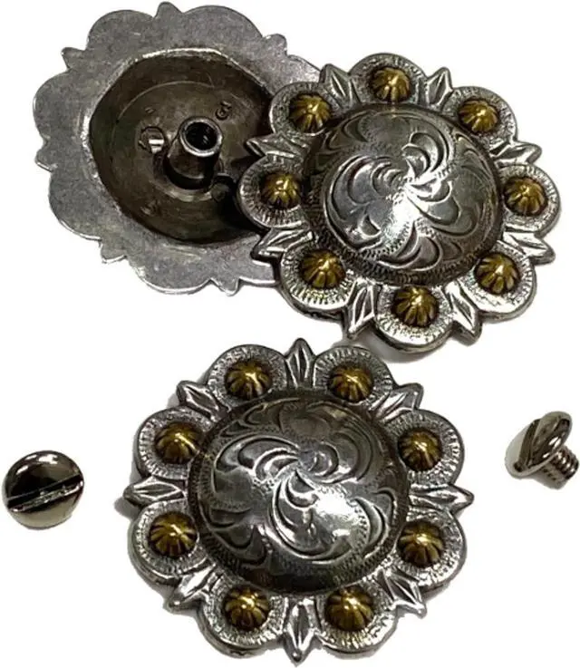 Alt view image 5 of 5 - Toxic Jungle Silver Berry Concho, Leathercraft Embellishment, Leather Decor, Screw Back for mounting on Your Belt/Saddle Blanket/Hats/Wallet, Antiqued Silver/Gold, 1-1/2" inch(38mm), Set of 2