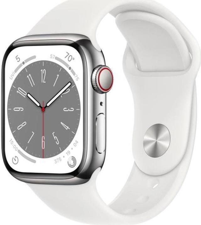 Apple Watch Series 8 45mm (GPS + Cellular) 32GB - Silver Stainless Steel +  White Sport Band