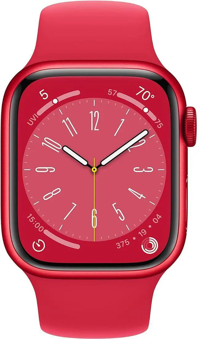Alt view image 2 of 3 - Apple Watch Series 8 41mm (GPS Only) 32GB - Aluminum Red + Red Sport Band S/M