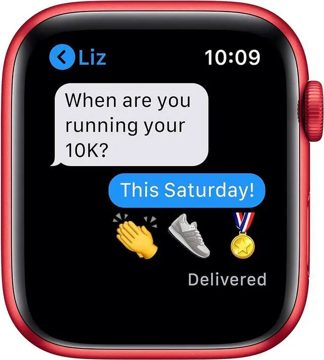 Alt view image 5 of 6 - Apple Watch Series 6 (GPS Only) 44mm 32GB - Aluminum Red + Red Sport Band