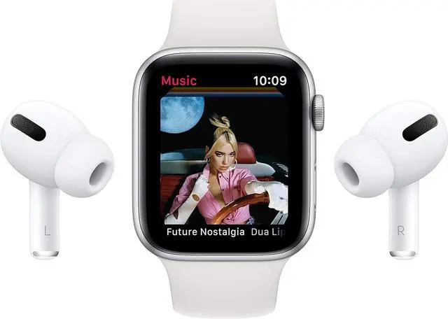 Alt view image 5 of 6 - Apple Watch Series 6 (GPS + Cellular) 40mm 32GB - Stainless Steel Silver + White Sport Band