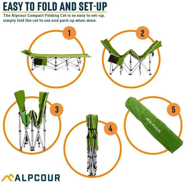 Alt view image 11 of 14 - Alpcour Folding Camping Cot Deluxe Collapsible Single Person Bed in a Bag w/Pillow for Indoor & Outdoor Use Ultra Lightweight, Comfortable, Heavy Duty Design Holds Adults & Kids Up to 300 Lbs