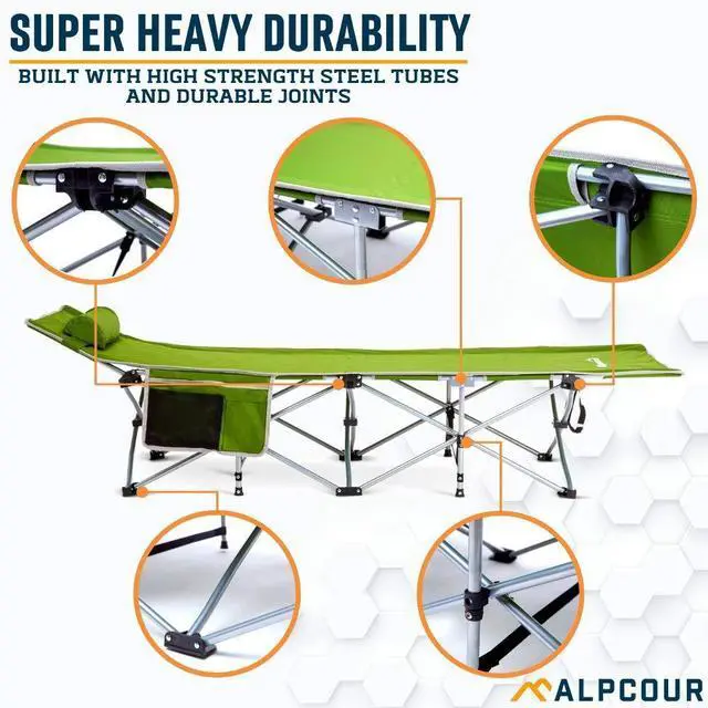 Alt view image 12 of 14 - Alpcour Folding Camping Cot Deluxe Collapsible Single Person Bed in a Bag w/Pillow for Indoor & Outdoor Use Ultra Lightweight, Comfortable, Heavy Duty Design Holds Adults & Kids Up to 300 Lbs