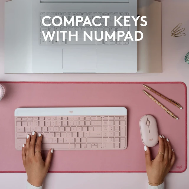 Alt view image 2 of 7 - MK470 Slim Wireless Combo Compact Keyboard and Mouse - Rose | Compact low-profile quiet keyboard, slim ambidextrous quiet mouse, ultra-thin, for small desk spaces, for Windows/ChromeOS