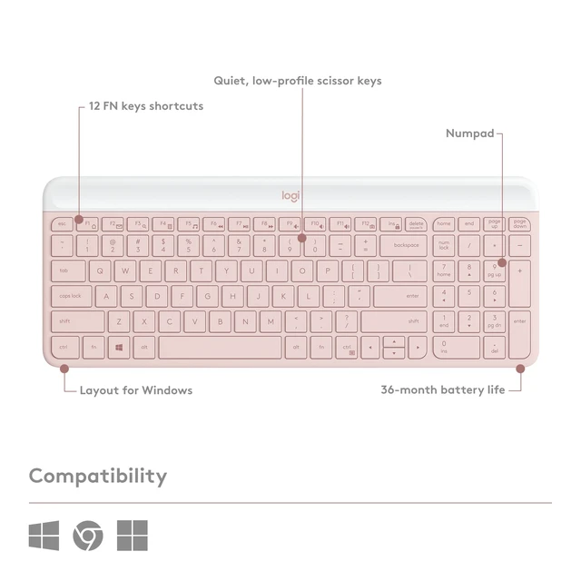 Alt view image 6 of 7 - MK470 Slim Wireless Combo Compact Keyboard and Mouse - Rose | Compact low-profile quiet keyboard, slim ambidextrous quiet mouse, ultra-thin, for small desk spaces, for Windows/ChromeOS
