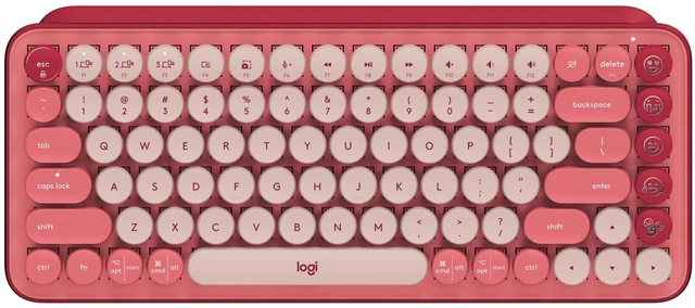 Main image of Logitech POP Keys Wireless Mechanical Keyboard with Emoji Keys - Rose | Customizable emoji keys, durable compact design, Bluetooth or USB connectivity, multi-device, multi-OS compatible