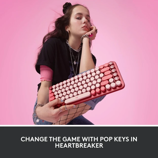 Alt view image 2 of 7 - Logitech POP Keys Wireless Mechanical Keyboard with Emoji Keys - Rose | Customizable emoji keys, durable compact design, Bluetooth or USB connectivity, multi-device, multi-OS compatible