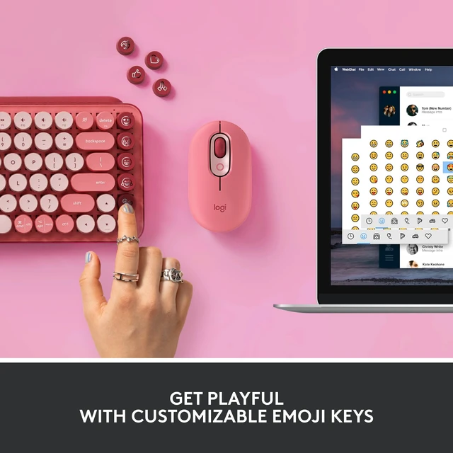 Alt view image 3 of 7 - Logitech POP Keys Wireless Mechanical Keyboard with Emoji Keys - Rose | Customizable emoji keys, durable compact design, Bluetooth or USB connectivity, multi-device, multi-OS compatible