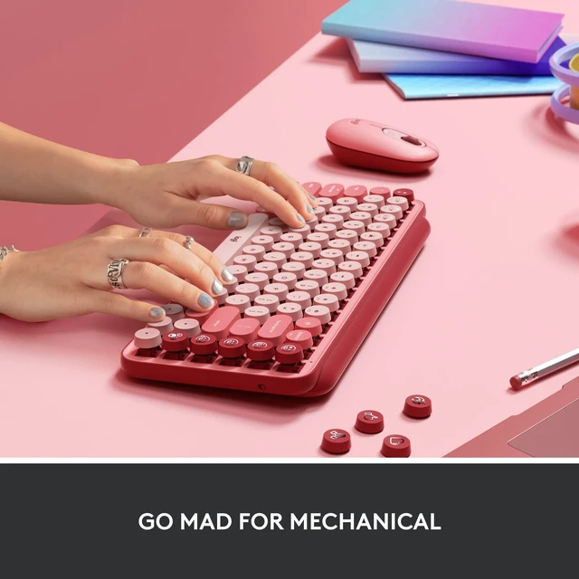 Alt view image 4 of 7 - Logitech POP Keys Wireless Mechanical Keyboard with Emoji Keys - Rose | Customizable emoji keys, durable compact design, Bluetooth or USB connectivity, multi-device, multi-OS compatible
