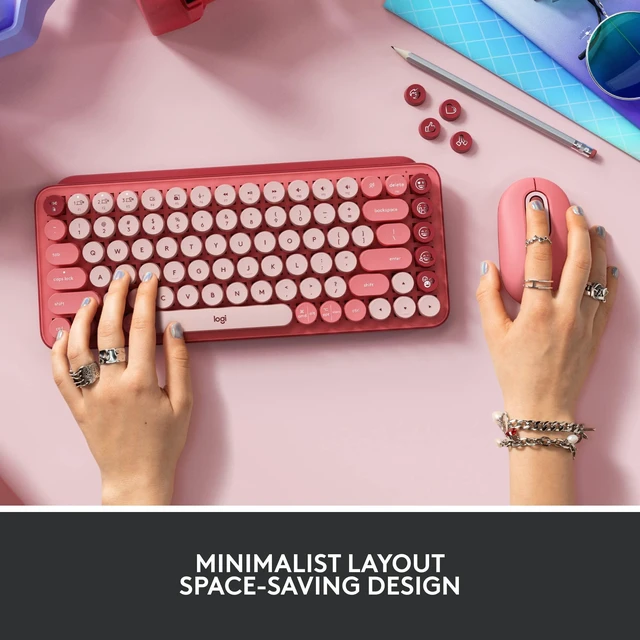 Alt view image 7 of 7 - Logitech POP Keys Wireless Mechanical Keyboard with Emoji Keys - Rose | Customizable emoji keys, durable compact design, Bluetooth or USB connectivity, multi-device, multi-OS compatible