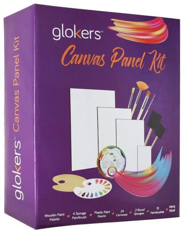 Alt view image 6 of 7 - Glokers Canvas Panels Painting Kit | Art Supplies Set Includes Paint Palette, Sponge Brushes, Canvases, Paintbrushes & Mixing Wheel | Warp-Free Painting Canvas Great for Acrylic, Oil & Watercolor