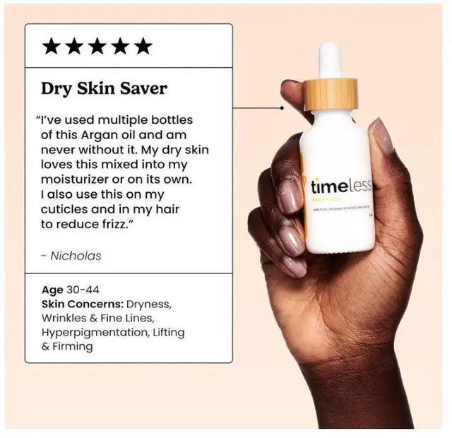 Alt view image 3 of 6 - Timeless Skin Care Argan Oil - 100% Pure Argan Oil for Face & Hair Care - For Dry Skin - Fragrance-Free - Use with Moisturizer or Hair Products - 1 oz