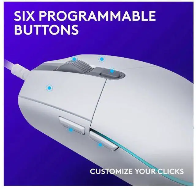 Alt view image 3 of 5 - Logitech G203 Wired Gaming Mouse | 8,000 DPI, LIGHTSYNC RGB, 6 Programmable Buttons PC/Mac Compatible White Grade A