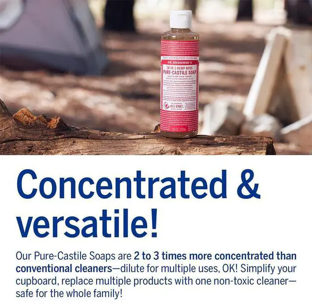 Alt view image 6 of 7 - Dr. Bronner's - Pure-Castile Liquid Soap (Rose, 16 ounce) - Made with Organic Oils, 18-in-1 Uses: Face, Body, Hair, Laundry, Pets and Dishes, Concentrated, Vegan, Non-GMO