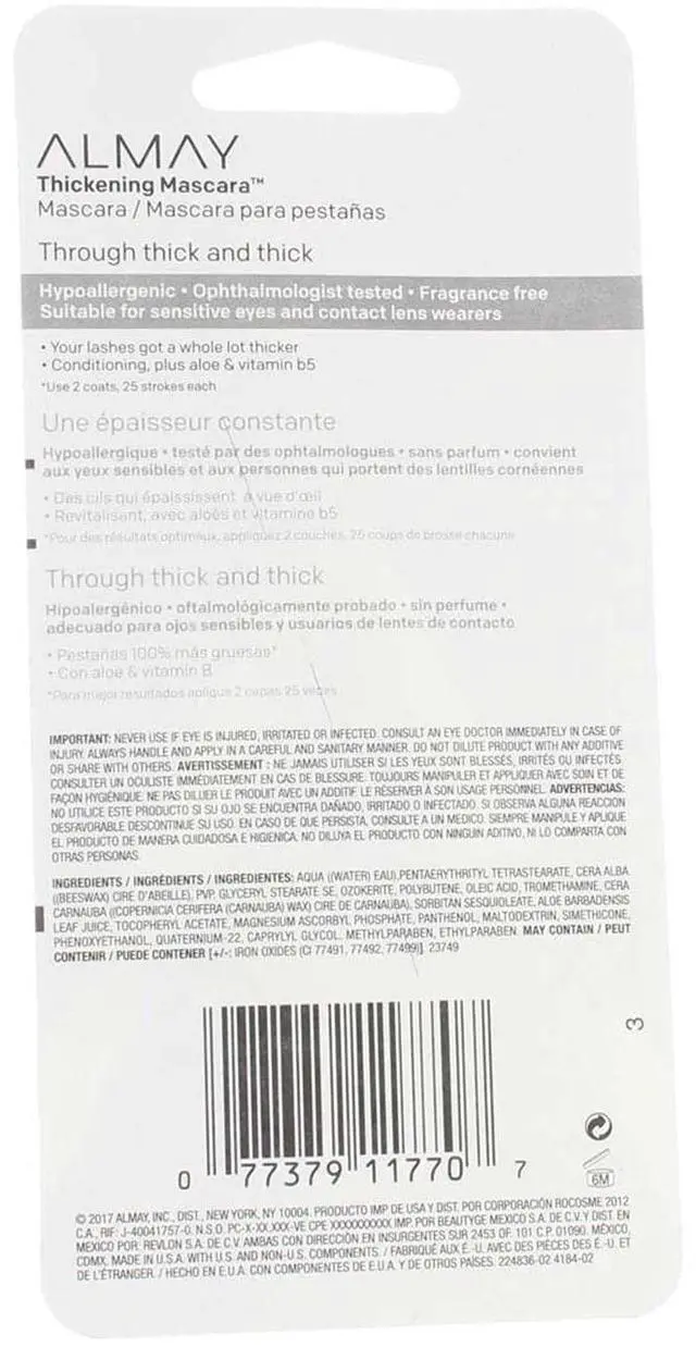Alt view image 2 of 6 - Almay One Coat Nourishing Thickening Mascara, Black 402 .4 fl oz (11.8 ml)