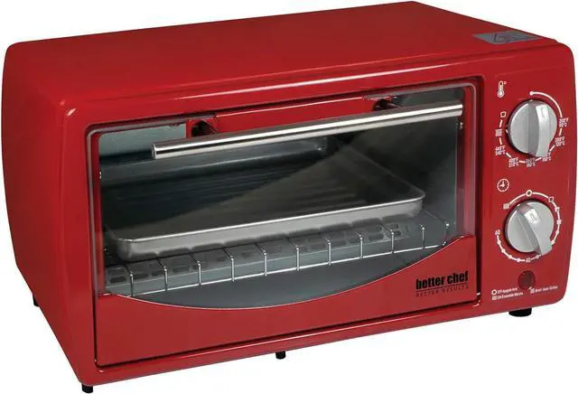 Alt view image 3 of 3 - Better Chef Basic Toaster Oven | 4-Slice | 60-Minute Timer | Slide Out Rack | Bake Tray | Broil (Red)