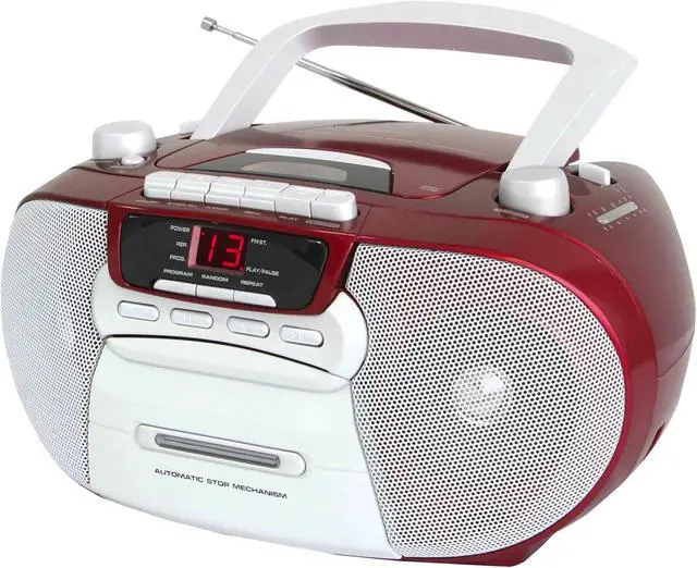 Alt view image 3 of 3 - Supersonic SC-727 Portable CD Player with Cassette/Recorder & AM/FM Radio- Red