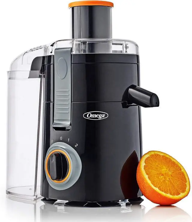 Main image of Omega Juicer Large Chute High Speed Centrifugal Extractor For Fruits and Vegetables, Features 3 Speeds Compact Design Large Pulp Container, 250-Watts, Black