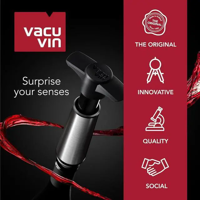 Alt view image 3 of 7 - Vacu Vin Original Wine Saver with 2 Vacuum Bottle Stoppers  White Wine Preserver Pump for Red or White Wine  Manual Air Remover System  Airtight Seal  Keep Wine Fresh Longer