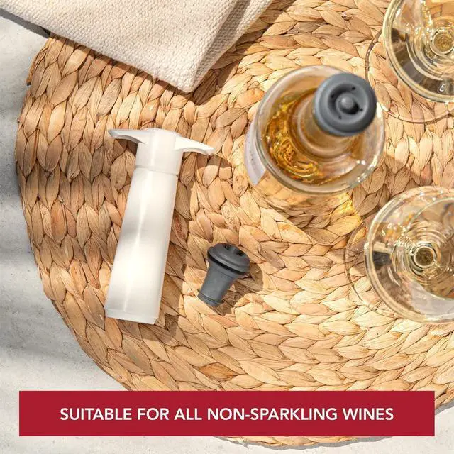 Alt view image 5 of 7 - Vacu Vin Original Wine Saver with 2 Vacuum Bottle Stoppers  White Wine Preserver Pump for Red or White Wine  Manual Air Remover System  Airtight Seal  Keep Wine Fresh Longer