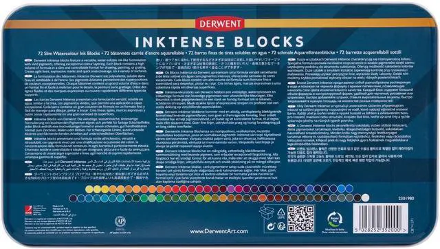 Alt view image 3 of 7 - Derwent Inktense Blocks 72 Tin, Set of 72, 8mm Block, Soft Texture, Watersoluble, Ideal for Watercolor, Drawing, Coloring, Crafts and Painting on Paper and Fabric, Professional Quality (2301980)