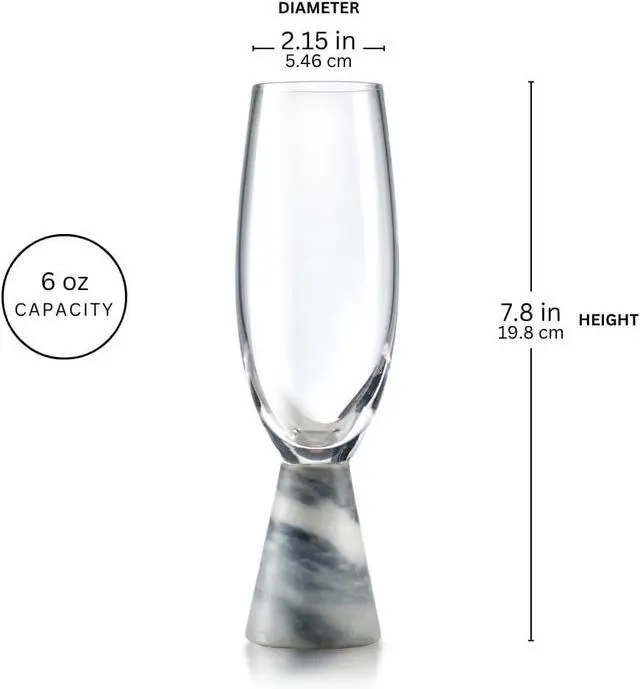 Alt view image 3 of 5 - QUALIA Marble Flute Glasses Set of 2, 6 oz Crystal Champagne Flutes with Marble Base, Elegant Mimosa Cups, Prosecco Glasses, Cute Wedding Toasting Cups, Fancy Glassware for Bridesmaids, Wedding Gifts