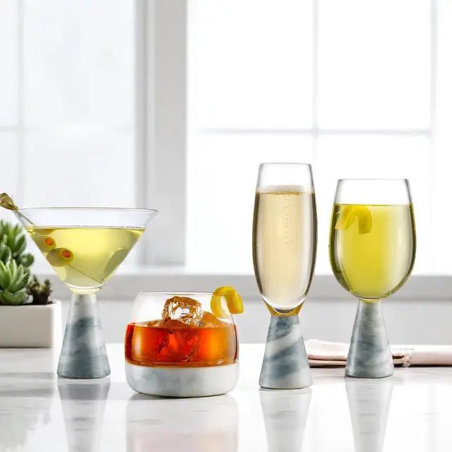 Alt view image 5 of 5 - QUALIA Marble Flute Glasses Set of 2, 6 oz Crystal Champagne Flutes with Marble Base, Elegant Mimosa Cups, Prosecco Glasses, Cute Wedding Toasting Cups, Fancy Glassware for Bridesmaids, Wedding Gifts