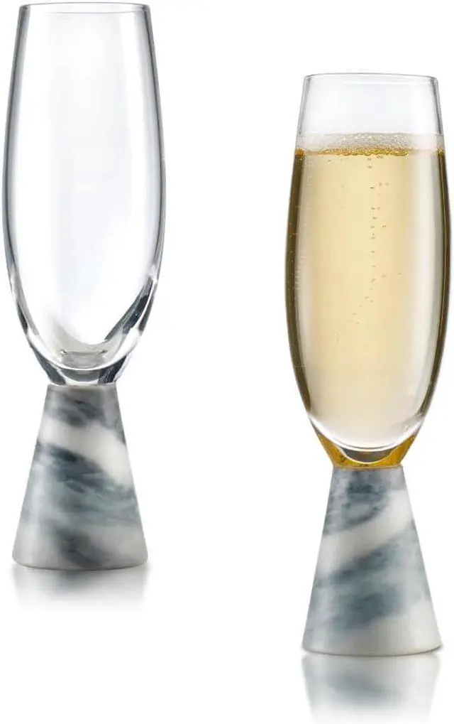 Main image of QUALIA Marble Flute Glasses Set of 2, 6 oz Crystal Champagne Flutes with Marble Base, Elegant Mimosa Cups, Prosecco Glasses, Cute Wedding Toasting Cups, Fancy Glassware for Bridesmaids, Wedding Gifts