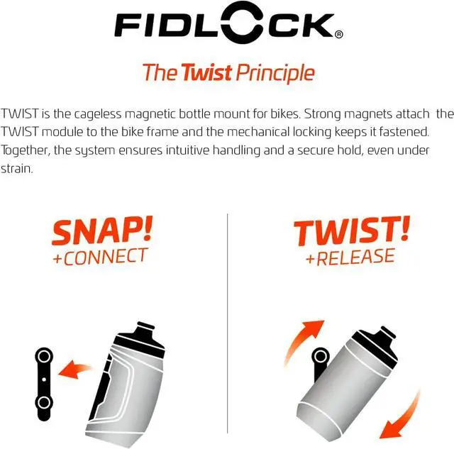 Alt view image 4 of 7 - FIDLOCK Twist Bottle 450ml/15oz + Base Systems | New Leak-Proof, Self-Sealing Bottle Cap | Bike Water Bottle Holder with No Screws & Attached Bottle | Cage Free Magnetic Rack | Smoke