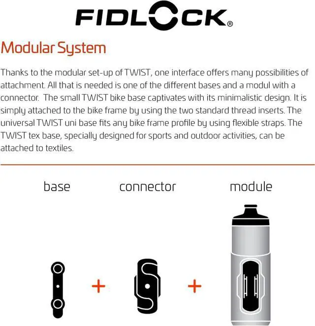 Alt view image 5 of 7 - FIDLOCK Twist Bottle 450ml/15oz + Base Systems | New Leak-Proof, Self-Sealing Bottle Cap | Bike Water Bottle Holder with No Screws & Attached Bottle | Cage Free Magnetic Rack | Smoke