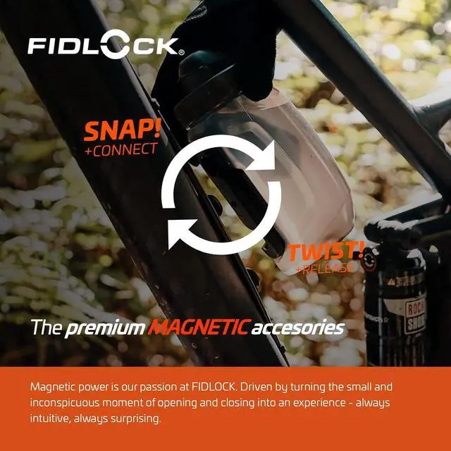 Alt view image 6 of 7 - FIDLOCK Twist Bottle 450ml/15oz + Base Systems | New Leak-Proof, Self-Sealing Bottle Cap | Bike Water Bottle Holder with No Screws & Attached Bottle | Cage Free Magnetic Rack | Smoke