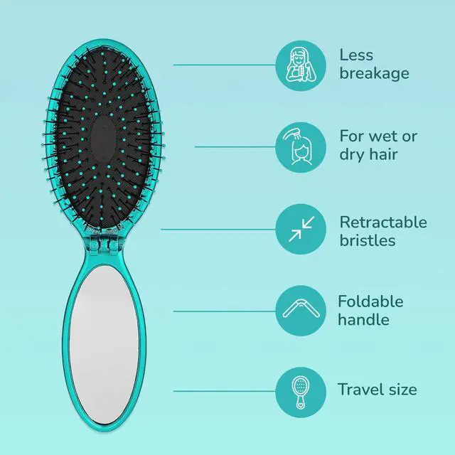 Alt view image 2 of 4 - Wet Brush Pop Go Detangler, Blue Teal - Foldable, On-The-Go Design, Travel Brush, Ultrasoft IntelliFlex Bristles, Detangling Hairbrush, Built-In Mirror Handle, Wet & Dry, All Hair Types