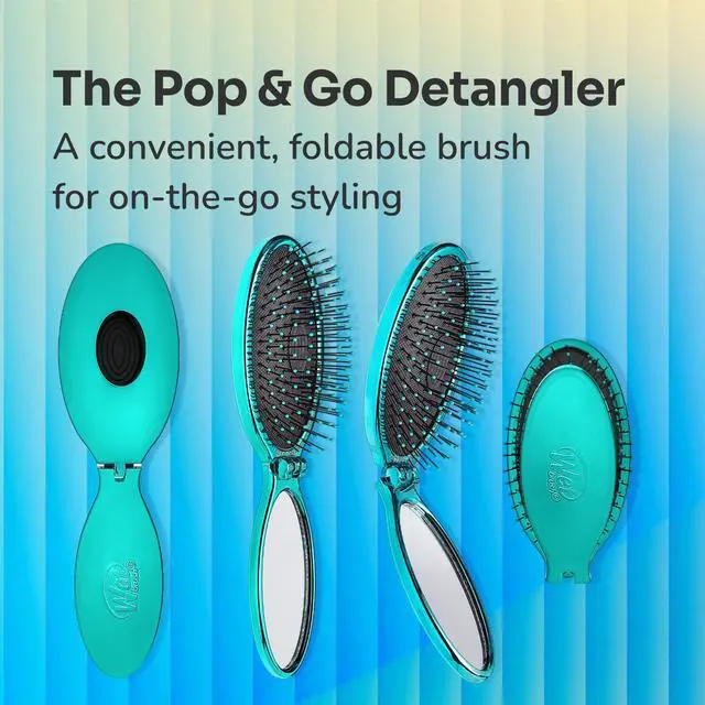 Alt view image 4 of 4 - Wet Brush Pop Go Detangler, Blue Teal - Foldable, On-The-Go Design, Travel Brush, Ultrasoft IntelliFlex Bristles, Detangling Hairbrush, Built-In Mirror Handle, Wet & Dry, All Hair Types