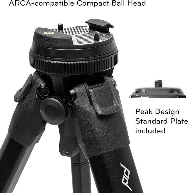 Alt view image 4 of 7 - Peak Design Travel Tripod, Carbon Fiber, Compact Design, Quick Setup and Takedown, Pro-Level Stability, Ergonomic Ball Head, Compact and Portable Travel Tripod for Camera and Phone, 20 lb Capacity
