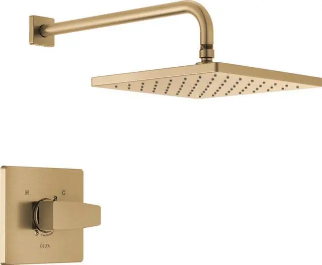 Main image of Delta Modern 14 Series Square Rain Shower Faucet Set, Brushed Gold Shower Head and Handle Set, Valve Trim Kit, Champagne Bronze T14268-CZ-PP (Valve Not Included)