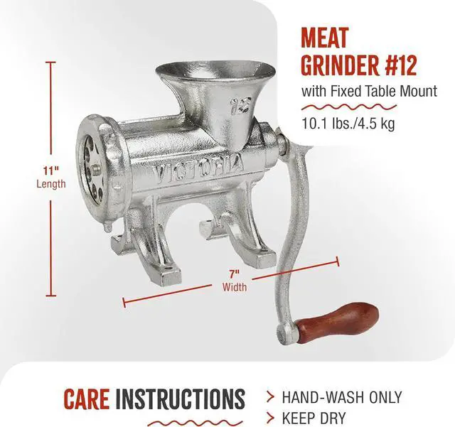 Alt view image 2 of 6 - Victoria Cast Iron Meat Grinder with a Table Fixed Mount, Manual Sausage Grinder and Meat Mincer, Number 12, Made in Colombia