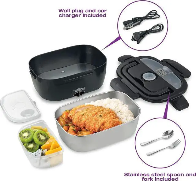 Alt view image 2 of 7 - Salton Electric Lunchbox Food Heater 3-in-1 Portable Food Warmer for Car & Home, 1.5L Heated Lunch Box with Fork & Spoon (SP2111)