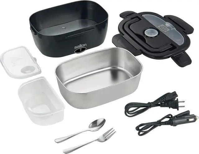 Alt view image 6 of 7 - Salton Electric Lunchbox Food Heater 3-in-1 Portable Food Warmer for Car & Home, 1.5L Heated Lunch Box with Fork & Spoon (SP2111)