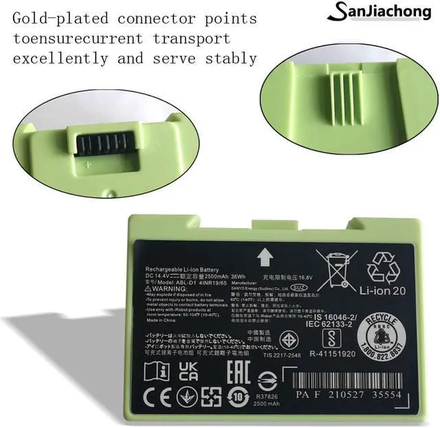 Alt view image 3 of 7 - 14.4V 2500mAh i7 Battery Replacement for iRobot Roomba e and i Series, Large Capacity Battery Compatible with Roomba i7 i7+ i8 i6 i4 i4+ i3 i3+ i7158 J7 7150 7550 and e e5 e6 e5150 e5152 e6198 Etc