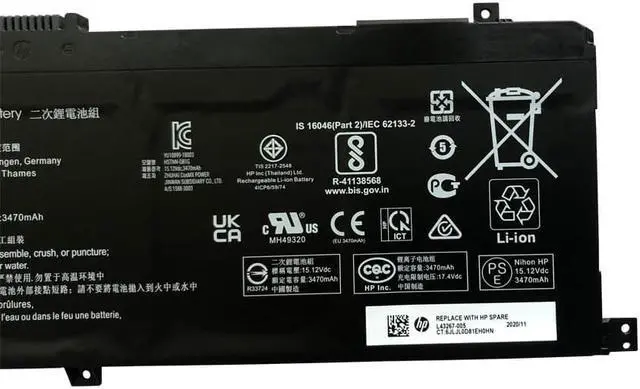 Alt view image 4 of 6 - New Genuine OEM HP Battery 55.67WH L43267-005 Envy X360 15-DR 15-DS 15M-DR 15M-DS 15Z-DS 15T-DR 17-CG 17M-CG 17T-CG 15-dr1xxx 15m-ds0011dx 15m-dr0012dx Series L43248-541 HSTNN-OB1G SA04XL
