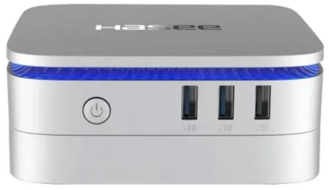 Main image of Hasee M6 (Intel, Dual-Screen 4K, WiFi), Mini PC, Intel Celeron N5095 2.9GHz 4-Core, 8G LPDDR4 RAM, 256G M.2 NVMe PCIe SSD, 2 x HDMI 4K UHD with HDMI Cable, Blue Backlit, 5G Wifi, BT,Win11,Lunar Silver