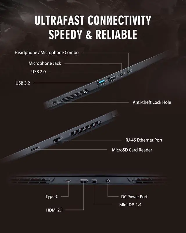 Alt view image 8 of 7 - Hasee T8 (16'', i5-12500H, RTX3060), Gaming Laptop, i5-12500H 4.5GHz, 16G DDR4 RAM, 512G NVMe PCIe4.0 SSD, RTX3060 6G GDDR6, 16'' 2.5K 165Hz IPS Display, RGB KB, WiFi6, BT5.2, Win11, Obsidian Black