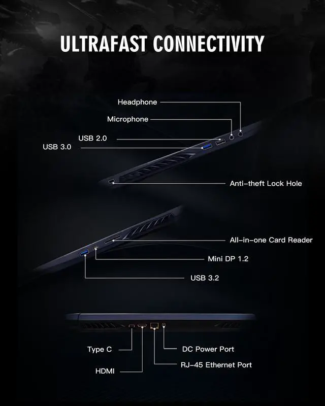 Alt view image 7 of 6 - Hasee Z8 (15.6'', i7-11800H, RTX3060), Gaming Laptop, i7-11800H 4.6GHz, 16G DDR4 RAM, 512G NVMe PCIe4.0 SSD, RTX3060 6G GDDR6, 15.6'' 144Hz 1920x1080 FHD IPS Display, RGB KB, WF, BT, Win11, Ore Black
