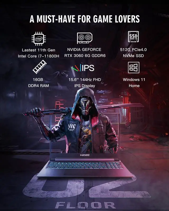 Alt view image 3 of 6 - Hasee Z8 (15.6'', i7-11800H, RTX3060), Gaming Laptop, i7-11800H 4.6GHz, 16G DDR4 RAM, 512G NVMe PCIe4.0 SSD, RTX3060 6G GDDR6, 15.6'' 144Hz 1920x1080 FHD IPS Display, RGB KB, WF, BT, Win11, Ore Black