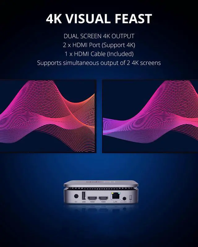 Alt view image 4 of 6 - Hasee M6 (Intel, Dual-Screen 4K, WiFi), Mini PC, Intel Celeron N5095 2.9GHz 4-Core, 8G LPDDR4 RAM, 256G M.2 NVMe PCIe SSD, 2 x HDMI 4K UHD with HDMI Cable, Blue Backlit, 5G Wifi, BT,Win11,Lunar Silver